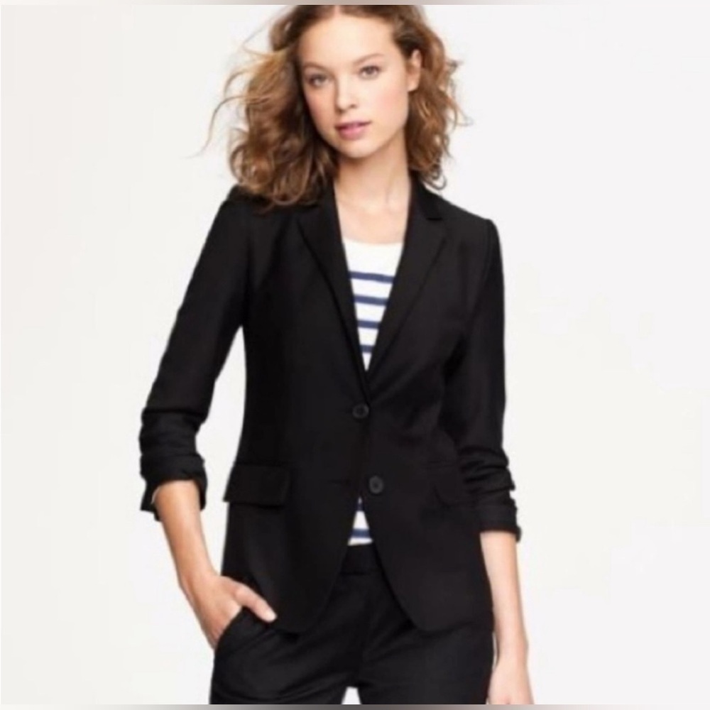 J.Crew 1035 Bi Stretch Wool Black Blazer (Size 6P)